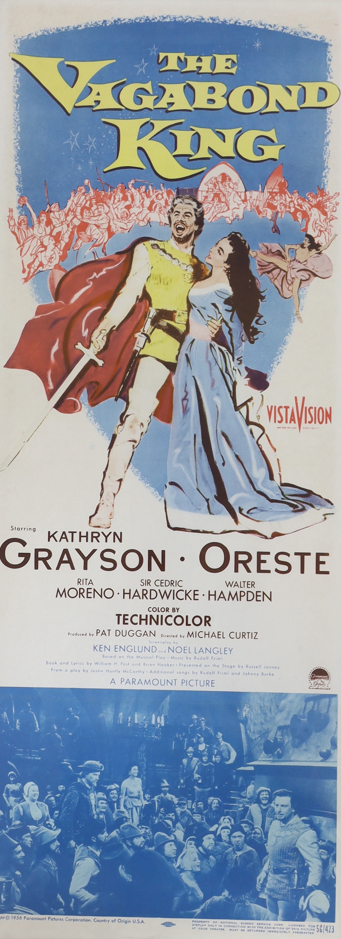 A 1956 Paramount Pictures poster for The Vagabond King, 91 x 35cm